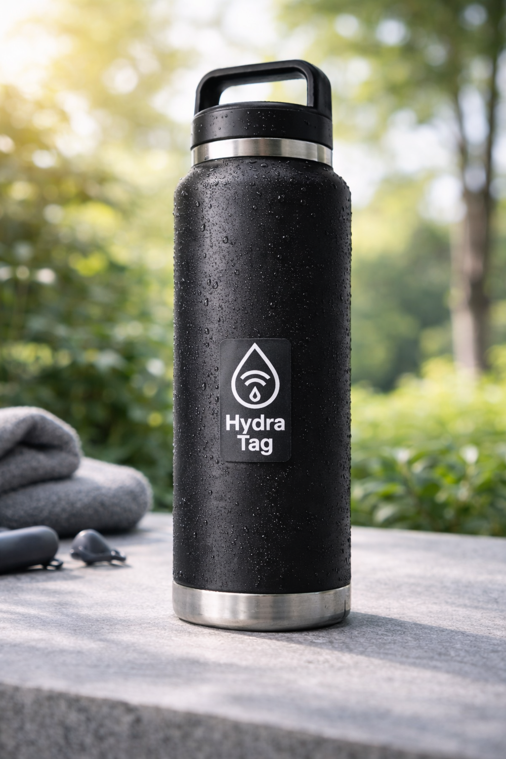 HydraTag NFC hydration sticker on bottle